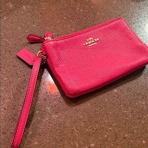 Coach Vibrant Red Leather Wristlet with tag in side